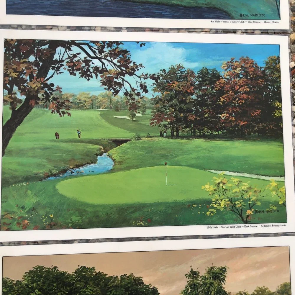 Vintage Brian Harper Laminated Placemats Golf Courses Country Clubs Set Of 6